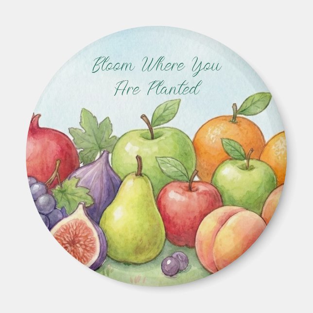 Watercolor Fruit Abundance, Tu Bishvat Background Magnet (Front)