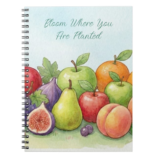 Watercolor Fruit Abundance, Tu Bishvat Background Notebook (Front)