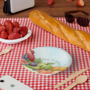 Watercolor Fruit Abundance, Tu Bishvat Background Paper Plate