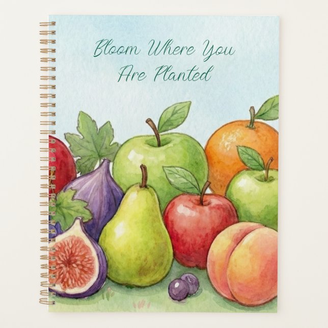 Watercolor Fruit Abundance, Tu Bishvat Background Planner (Front)