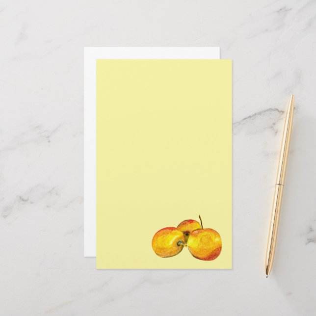 Watercolor fruit yellow pear fruit stationery (Front/Back In Situ)