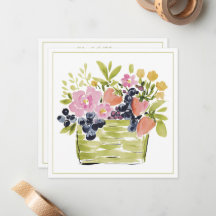Watercolor Fruits and Flowers Basket