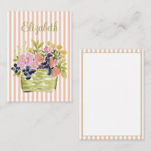 Watercolor Fruits and Flowers Basket on Stripes Card