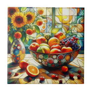 Watercolor Fruits and Flowers Ceramic Tile