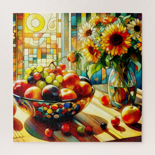 Watercolor Fruits and Flowers Puzzle (Vertical)