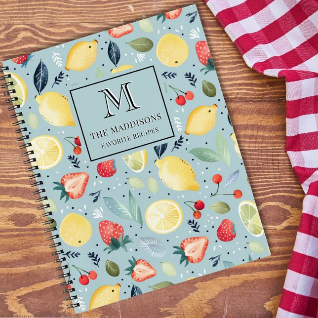 Watercolor Fruits Pattern Family Monogram Recipes Notebook (Creator Uploaded)