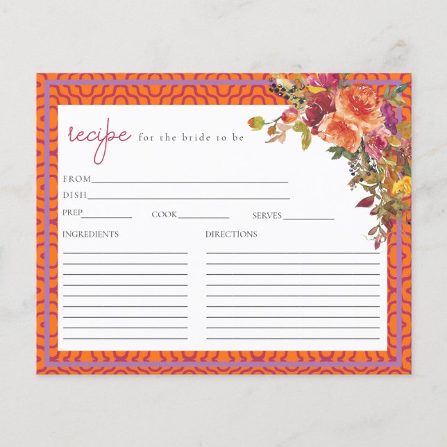 Watercolor Fuchsia Bridal Shower Recipe Card (Front)