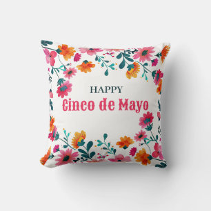 Watercolor Fuchsia Floral Cinco de Mayo Cushion