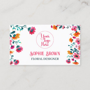 Watercolor Fuchsia Flowers Floral QR Code  Business Card