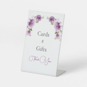 Watercolor Fuchsia Roses and Peonies Wedding Pedestal Sign
