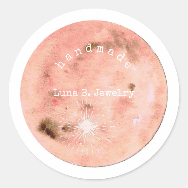 Watercolor Full Moon Peach Classic Round Sticker (Front)