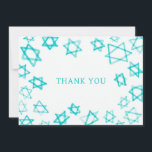 Watercolor Fun Aqua Star of David Bar Bat Mitzvah  Thank You Card<br><div class="desc">Perfect fun THANK YOU card to send after a bat mitzvah, bar mitzvah or other Jewish celebration! Hand made watercolor art for you on the front and blank back side! FULLY CUSTOMIZABLE! Click on “Personalise” above to edit the text. Click "edit using design tool" to adjust the fonts, colours and...</div>