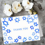 Watercolor Fun Blue Star of David Bar Bat Mitzvah  Thank You Card<br><div class="desc">Perfect fun THANK YOU card to send after a bat mitzvah, bar mitzvah or other Jewish celebration! Hand made watercolor art for you on the front and blank inside! FULLY CUSTOMIZABLE! Click on “Personalise” above to edit the text. Click "edit using design tool" to adjust the fonts, colours and placements....</div>