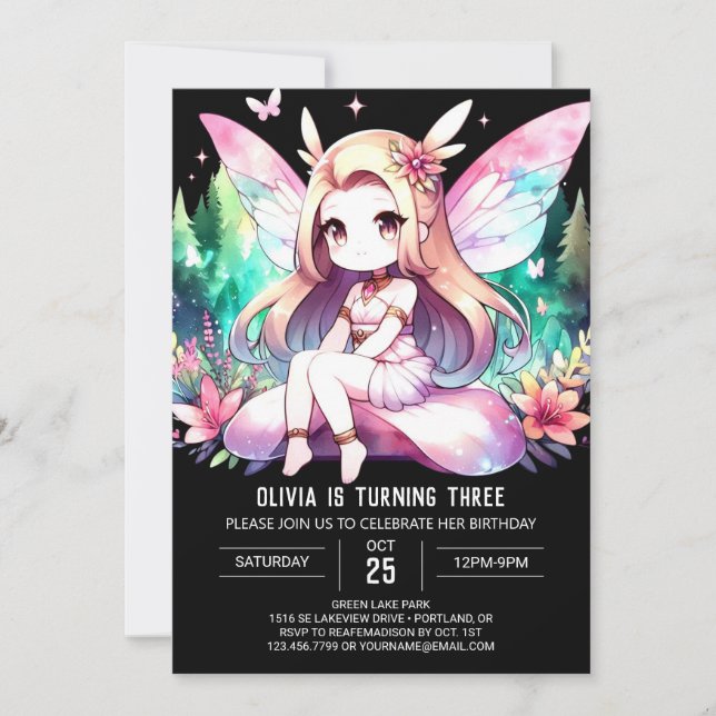 Watercolor Fun Fairy Birthday Invitation (Front)