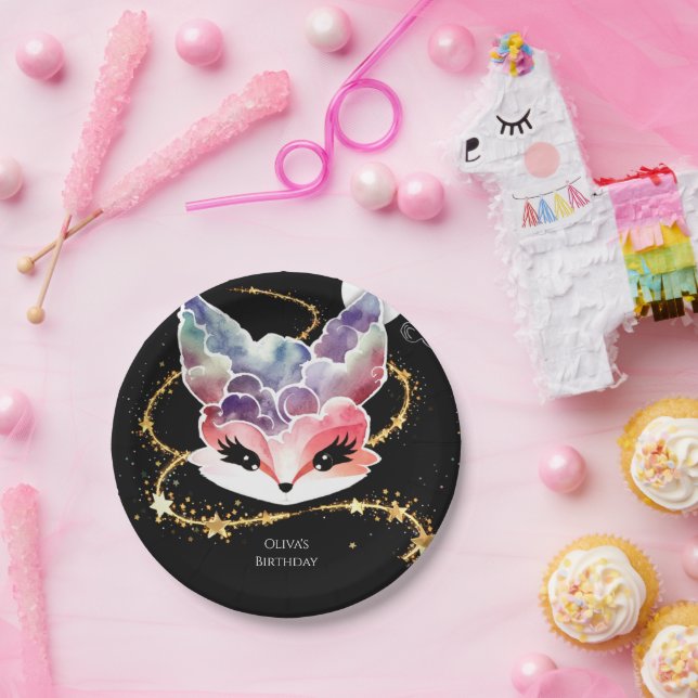 Watercolor Fun Fox Birthday Paper Plate (Party)