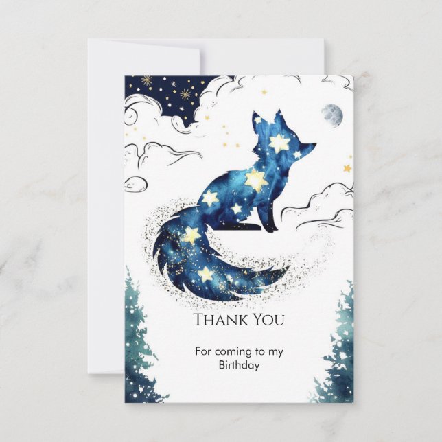 Watercolor Fun Fox Birthday Thank You Card (Front)