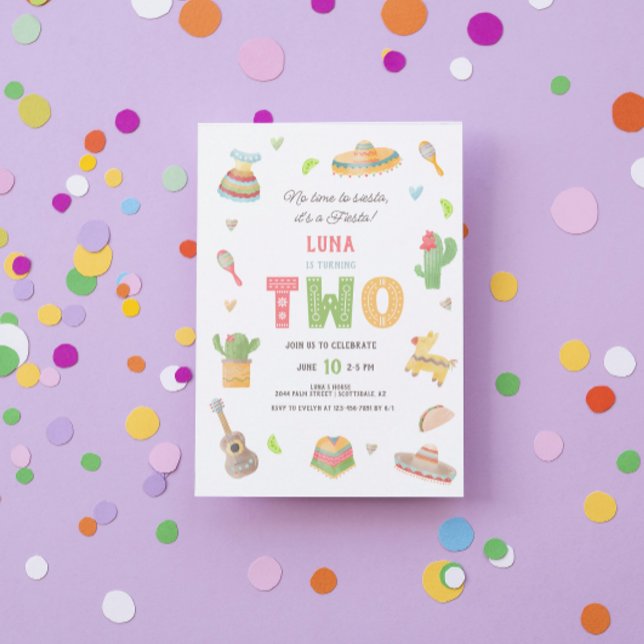 Watercolor Fun Mexican Fiesta 2nd Birthday Party Invitation (Creator Uploaded)