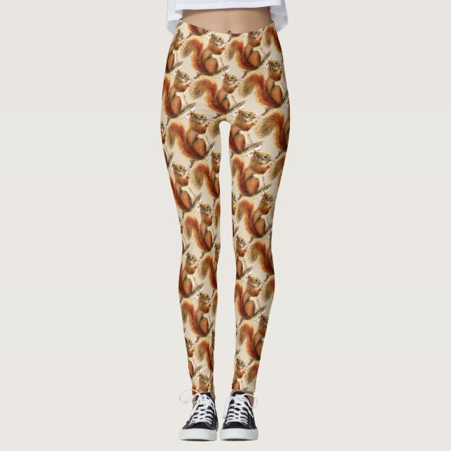 Watercolor Fun Novelty Squirrel Cute Animal Art Leggings (Front)