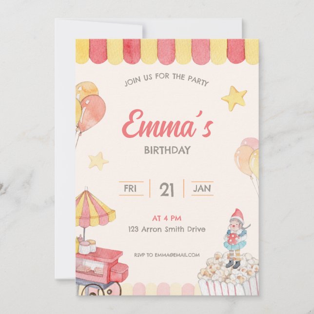 Watercolor Fun Park Theme Birthday Invitation (Front)
