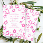 Watercolor Fun Pink Star of David Bar Bat Mitzvah Invitation<br><div class="desc">Perfect fun card to announce a bat mitzvah, bar mitzvah or other Jewish celebration! Hand made watercolor art for you on the front and back side! FULLY CUSTOMIZABLE! Click on “Personalise” above to edit the text. Click "edit using design tool" to adjust the fonts, colours and placements and to delete...</div>