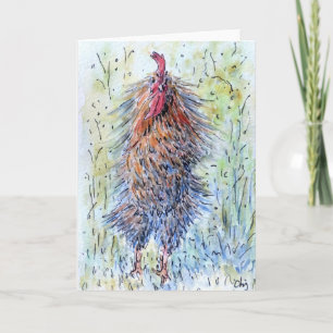 Watercolor Fun Rooster Greeting Card