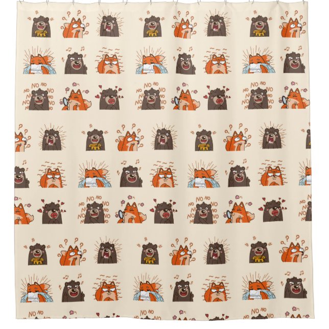 Watercolor Fun Wild Animal Emoji Expressions Humou Shower Curtain (Front)