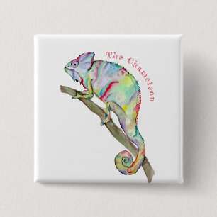Watercolor funny chameleon 15 cm square badge