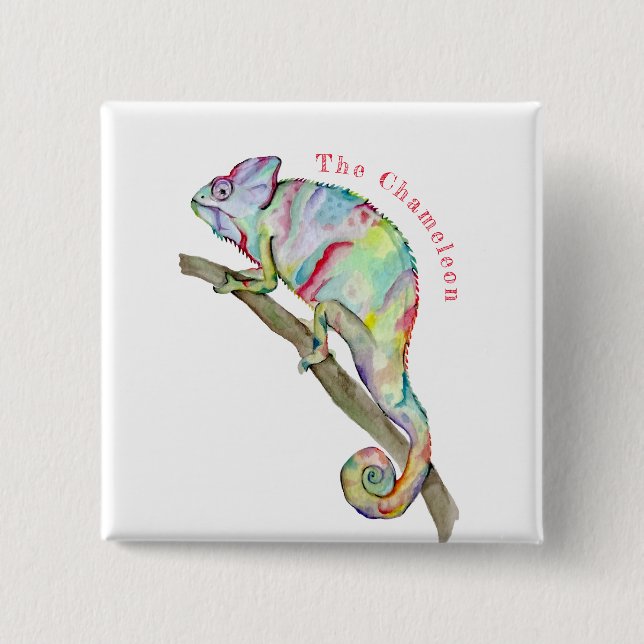 Watercolor funny chameleon 15 cm square badge (Front)