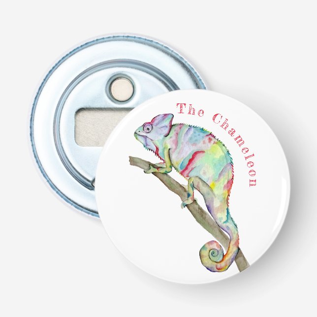 Watercolor funny chameleon bottle opener (Front)