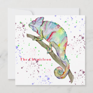 Watercolor funny chameleon invitation