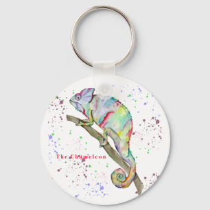 Watercolor funny chameleon key ring
