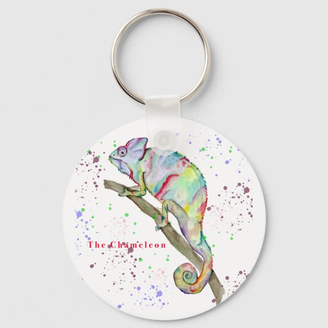 Watercolor funny chameleon key ring (Front)