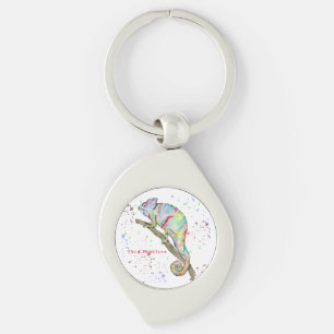 Watercolor funny chameleon key ring