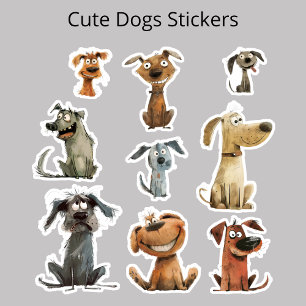 Watercolor Funny Crazy Dogs Thank You Stickers