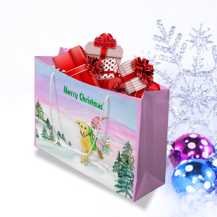 Watercolor Funny Labrador And Gnome Christmas Large Gift Bag