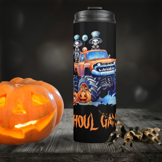 Watercolor Funny Monster Truck Skeletons Halloween Thermal Tumbler (Creator Uploaded)