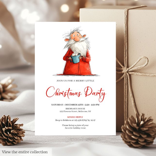 Watercolor Funny Santa Personalised Party Invite (Watercolor Funny Santa Personalized Party Invite)