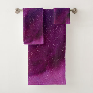 Watercolor Galaxies purple pink Bath Towel Set