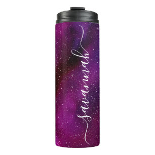 Watercolor Galaxies purple pink Custom Name Thermal Tumbler