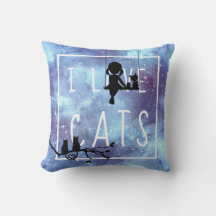 Watercolor Galaxy Girl Cat Lover Cushion
