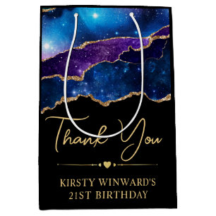 Watercolor Galaxy Glitter Agate Birthday Medium Gift Bag