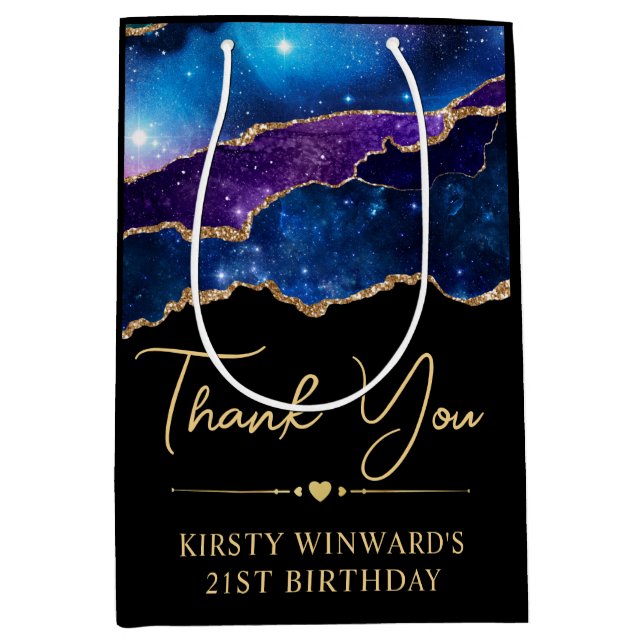 Watercolor Galaxy Glitter Agate Birthday Medium Gift Bag (Front)