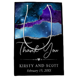 Watercolor Galaxy Glitter Agate Wedding Medium Gift Bag