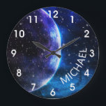 Watercolor Galaxy Monogram Personalised Space  Large Clock<br><div class="desc">This design may be personalised in the area provided by changing the photo and/or text. Or it can be customised by clicking Personalise this Template and then choosing the click to customise further option and delete or change the colour of the background, add text, change the text colour or style,...</div>