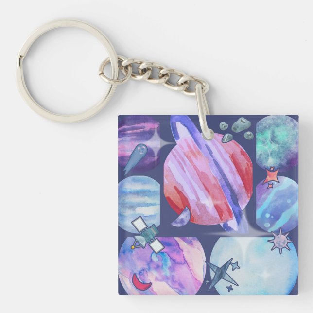 Watercolor Galaxy Patchwork Key Ring (Front)