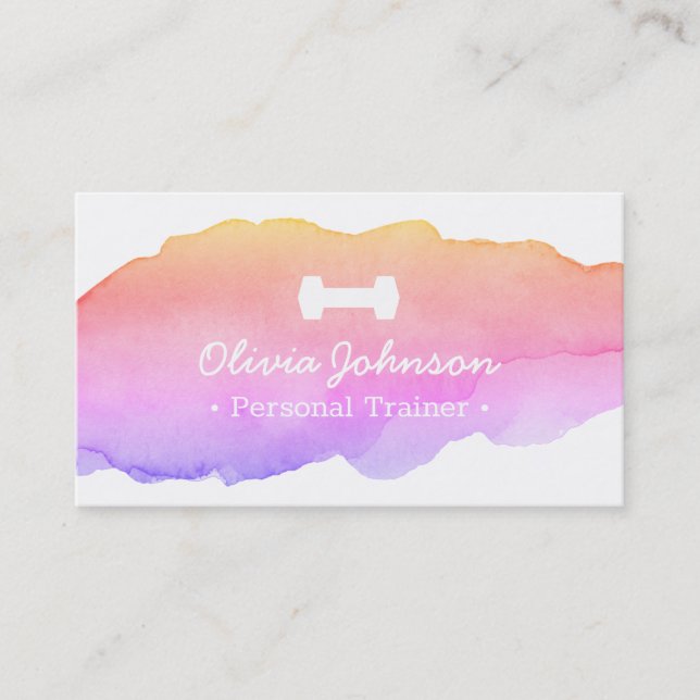 Watercolor Galaxy Pink Female Fitness Trainer Business Card (Front)