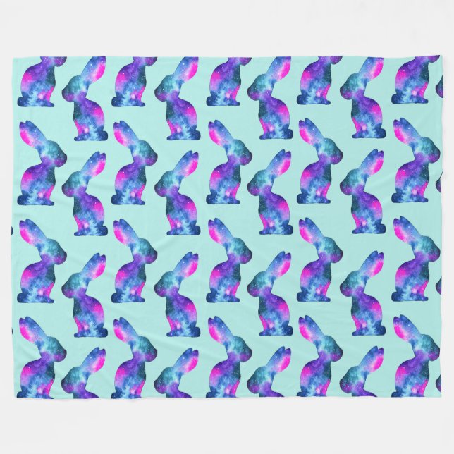 Watercolor Galaxy Rabbit Pattern Fleece Blanket (Front (Horizontal))