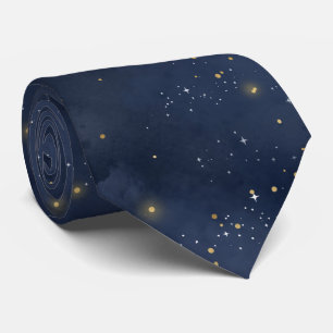Watercolor Galaxy Universe Dark Blue Neck Tie
