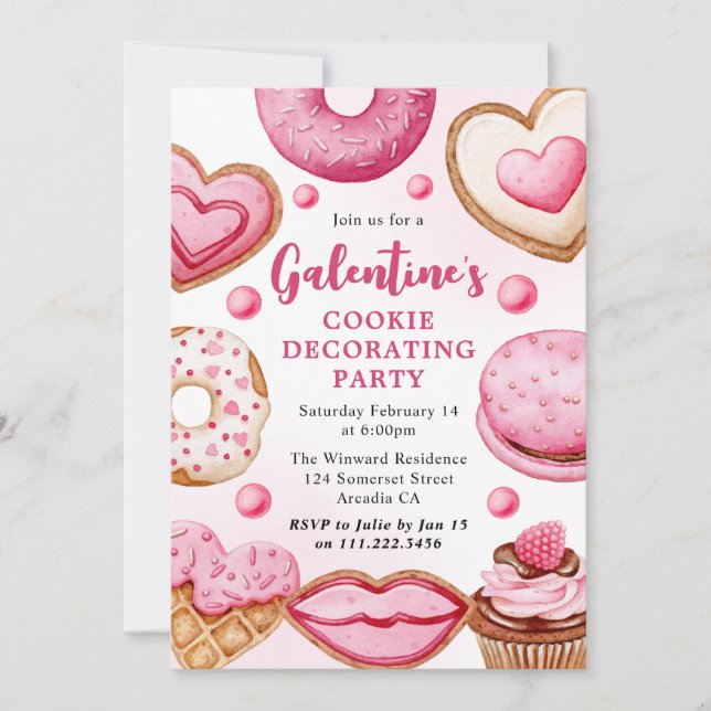 Watercolor Galentine's Cookie Decorating Party Invitation (Front)