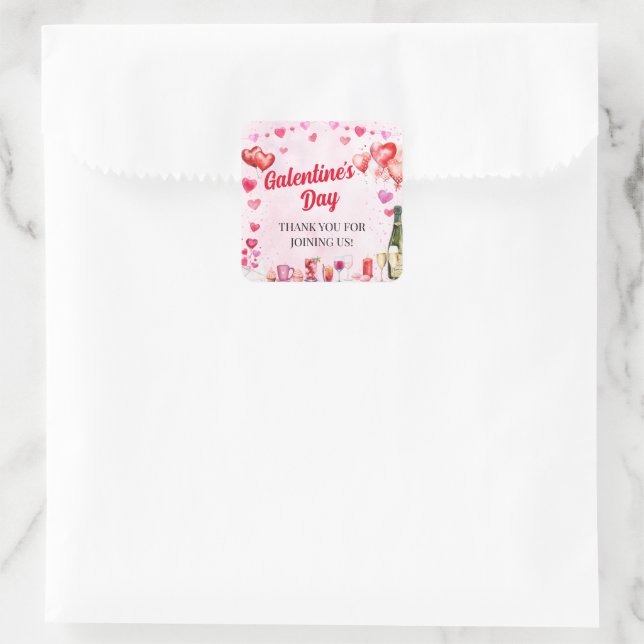 Watercolor Galentine's Valentine's Day Party Square Sticker (Bag)